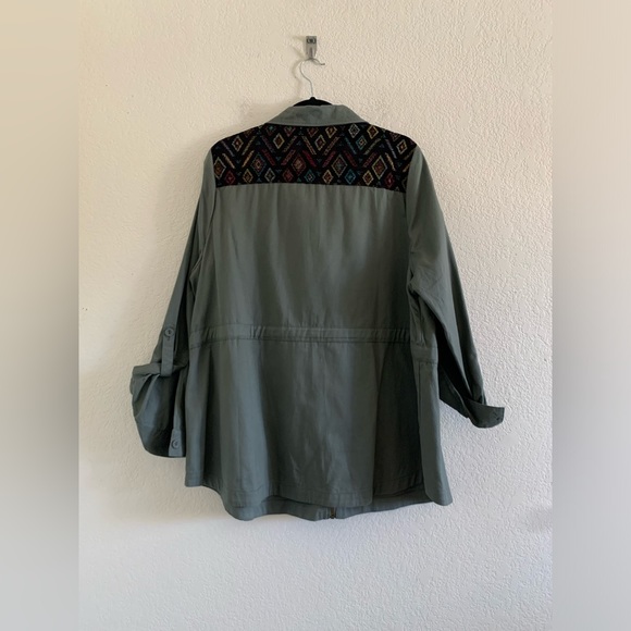 ModCloth Womens 1X Army Green Jacket Military Utility Waist Adjustable Aztec - Picture 2 of 9
